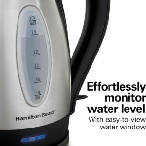 Hamilton Beach Electric Tea Kettle, Water Boiler & Heater, 1.7 Liter, Cordless Serving, 1500 Watts for Fast Boiling, Auto-Shutoff and Boil-Dry Protection, Stainless Steel (40880) - Image 7