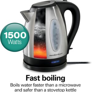 Hamilton Beach Electric Tea Kettle, Water Boiler & Heater, 1.7 Liter, Cordless Serving, 1500 Watts for Fast Boiling, Auto-Shutoff and Boil-Dry Protection, Stainless Steel (40880) - Image 4