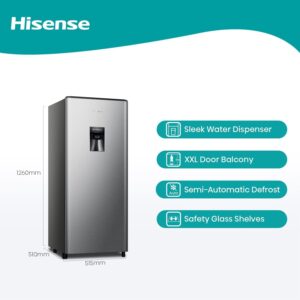 Hisense 233L Gross/ 177L Net Capacity, Single Door Compact Refrigerator With Water Dispenser RR233N4WSU Silver - Image 9