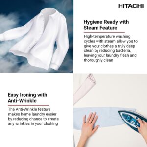 HITACHI 8KG Front Load Washing Machine, 1200 RPM, 10-Year Warranty on Inverter Motor, 16 Programs, Fully Automatic Washer, Intelligent Sensor System, LED Multifunctional Display 8 kg BD-802HVOW White 8 kg BD-802HVOW White - Image 3