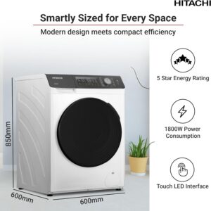 HITACHI 8KG Front Load Washing Machine, 1200 RPM, 10-Year Warranty on Inverter Motor, 16 Programs, Fully Automatic Washer, Intelligent Sensor System, LED Multifunctional Display 8 kg BD-802HVOW White 8 kg BD-802HVOW White - Image 5