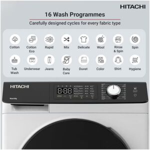 HITACHI 8KG Front Load Washing Machine, 1200 RPM, 10-Year Warranty on Inverter Motor, 16 Programs, Fully Automatic Washer, Intelligent Sensor System, LED Multifunctional Display 8 kg BD-802HVOW White 8 kg BD-802HVOW White - Image 7