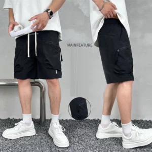 Men's Summer Pocket Zipper Cargo Shorts Trendy Brand Versatile Loose Quick-drying Sports Loose Casual Five-point Beach Pants - Image 2