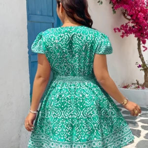 Elegant Ethnic Print Ruched Craft Plus Size Dress, Fashionable Graceful Style, Women's Casual Wear, Perfect for All Occasions - Image 2