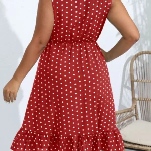 Plus Size Summer Women's Elegant Fashion Polka Dot V-Neck Sleeveless Smocked Waist Slimming Dress - Image 4