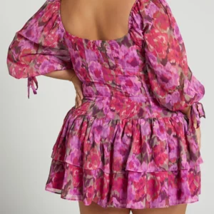 Plus Size Women's Dress Square Puff Sleeve Floral Print Chiffon Tiered Mini Dress Romantic Spring Summer Vacation Light Dress - Image 7