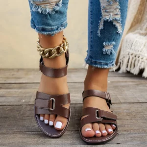 2026 Women Summer Flat Sandals Fashion Metal Buckle Strap Zapatos De Muje Brand Open Toe Casual Beach Roman Shoes for Ladies - Image 6