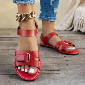 2026 Women Summer Flat Sandals Fashion Metal Buckle Strap Zapatos De Muje Brand Open Toe Casual Beach Roman Shoes for Ladies - Image 3