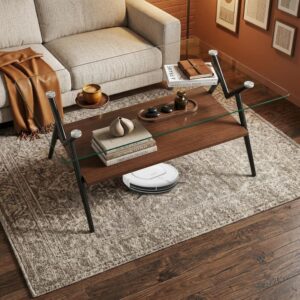 Casaphoria Rectangle Coffee Table with Tempered Glass Top and Black Metal Legs, 2-Tier Modern Industrial Center Table with Storage Shelf for Living Room, 38.6 Inch, Transparent/Black - Image 4