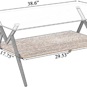 Casaphoria Rectangle Coffee Table with Tempered Glass Top and Black Metal Legs, 2-Tier Modern Industrial Center Table with Storage Shelf for Living Room, 38.6 Inch, Transparent/Black - Image 6