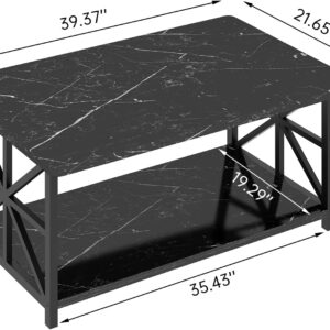 AWQM Faux Marble Coffee Table for Living Room,Modern 2-Tier Coffee Table with Storage,Rectangular Center Table for Sofa,Sturdy Frame,Black - Image 7