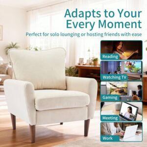 OLIXIS Comfy Accent Chair for Living Room Bedroom and Waiting Room, Upholstered Mid-Century Reading Chair with Pillow and Solid Wood Legs, Wide Singe Modern Lounge Sofa (Beige) - Image 4