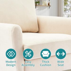 OLIXIS Comfy Accent Chair for Living Room Bedroom and Waiting Room, Upholstered Mid-Century Reading Chair with Pillow and Solid Wood Legs, Wide Singe Modern Lounge Sofa (Beige) - Image 5