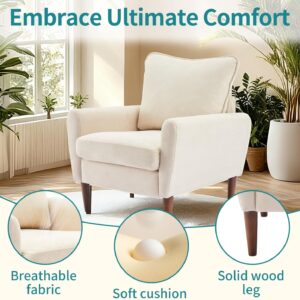 OLIXIS Comfy Accent Chair for Living Room Bedroom and Waiting Room, Upholstered Mid-Century Reading Chair with Pillow and Solid Wood Legs, Wide Singe Modern Lounge Sofa (Beige) - Image 6