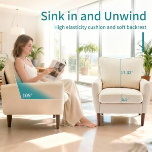 OLIXIS Comfy Accent Chair for Living Room Bedroom and Waiting Room, Upholstered Mid-Century Reading Chair with Pillow and Solid Wood Legs, Wide Singe Modern Lounge Sofa (Beige) - Image 7