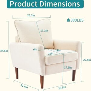 OLIXIS Comfy Accent Chair for Living Room Bedroom and Waiting Room, Upholstered Mid-Century Reading Chair with Pillow and Solid Wood Legs, Wide Singe Modern Lounge Sofa (Beige) - Image 8