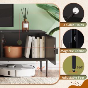 WLIVE TV Stand for 65 Inch TV, Mid Century Modern Entainment Center with 2 Storage Cabinets & Open Shelf, TV Console Table Media with Metal Legs for Living Room, Bedroom, Black - Image 3