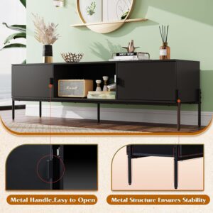 WLIVE TV Stand for 65 Inch TV, Mid Century Modern Entainment Center with 2 Storage Cabinets & Open Shelf, TV Console Table Media with Metal Legs for Living Room, Bedroom, Black - Image 4