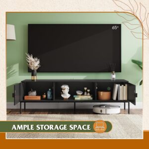 WLIVE TV Stand for 65 Inch TV, Mid Century Modern Entainment Center with 2 Storage Cabinets & Open Shelf, TV Console Table Media with Metal Legs for Living Room, Bedroom, Black - Image 5