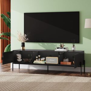 WLIVE TV Stand for 65 Inch TV, Mid Century Modern Entainment Center with 2 Storage Cabinets & Open Shelf, TV Console Table Media with Metal Legs for Living Room, Bedroom, Black - Image 8