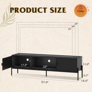 WLIVE TV Stand for 65 Inch TV, Mid Century Modern Entainment Center with 2 Storage Cabinets & Open Shelf, TV Console Table Media with Metal Legs for Living Room, Bedroom, Black - Image 9
