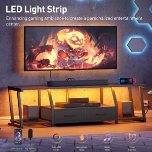 RALGEND LED TV Stand for 55 65 Inch TV, Entertainment Center with Open Shelves and Power Outlets, TV Console Table with Fabric Drawers, Media Console for Living Room, Bedroom, Black - Image 3
