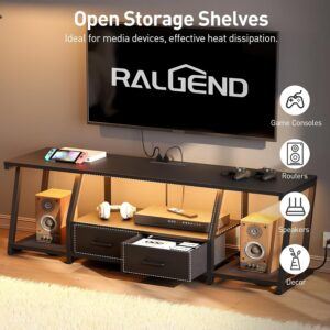 RALGEND LED TV Stand for 55 65 Inch TV, Entertainment Center with Open Shelves and Power Outlets, TV Console Table with Fabric Drawers, Media Console for Living Room, Bedroom, Black - Image 5