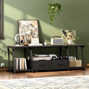 RALGEND LED TV Stand for 55 65 Inch TV, Entertainment Center with Open Shelves and Power Outlets, TV Console Table with Fabric Drawers, Media Console for Living Room, Bedroom, Black - Image 7