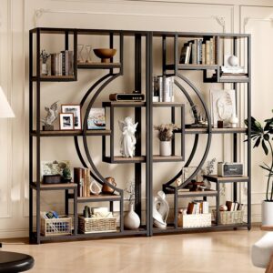 HolliWill 70.8" Tall Bookshelf Set of 2, 79" Wide Geometric Display Shelf with 18 Open Storage Shelves, Etagere Bookcase for Living Room, Office, Bedroom - Anti-Tip & Adjustable Feet - Image 4