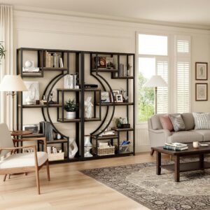 HolliWill 70.8" Tall Bookshelf Set of 2, 79" Wide Geometric Display Shelf with 18 Open Storage Shelves, Etagere Bookcase for Living Room, Office, Bedroom - Anti-Tip & Adjustable Feet - Image 9