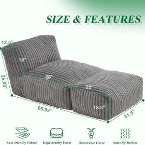 Hobestluk Big Bean Bag Lounger Chairs Large Beanbag Chair for Adults Bean Bag Sofa with Memory Foam Filled for Living Room, Bedroom or Balcony (Stripe Grey) - Image 3