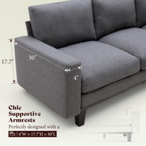 AMERLIFE 3 Seater Sofa with Deep Seat, 74.8" Modern Fabric Couch for Living Room, Full Metal Support, Pet-Friendly Comfy Sofa, Standard Couch for Bedroom & Apartment, Grey Linen - Image 3
