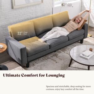 AMERLIFE 3 Seater Sofa with Deep Seat, 74.8" Modern Fabric Couch for Living Room, Full Metal Support, Pet-Friendly Comfy Sofa, Standard Couch for Bedroom & Apartment, Grey Linen - Image 4