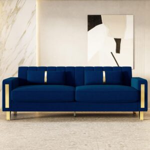 2-Piece Couch Set for Living Room, 85.63" Blue Velvet Sofa Set with Gold Metal Legs, Elegant Upholstered 3 Seater Comfy Couch (Blue 3+3 Set) - Image 7