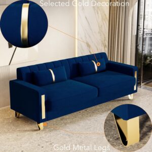 2-Piece Couch Set for Living Room, 85.63" Blue Velvet Sofa Set with Gold Metal Legs, Elegant Upholstered 3 Seater Comfy Couch (Blue 3+3 Set) - Image 8