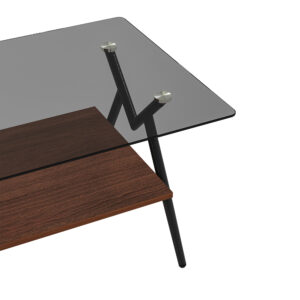 Rectangular Two Layer Coffee Table with Tempered Glass Top and Black Metal for Living Room Furniture - Image 2