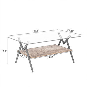 Rectangular Two Layer Coffee Table with Tempered Glass Top and Black Metal for Living Room Furniture - Image 3