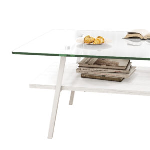 Rectangular Two Layer Coffee Table with Tempered Glass Top and Black Metal for Living Room Furniture - Image 4