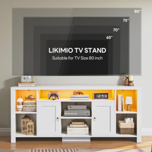 LIKIMIO TV Stand for TVs 80 inch with LED Lights & Power Outlet, Entertainment Center with Cabinets, Adjustable Shelves and Open Shelves, Modern Media TV Console Living Room, White - Image 3