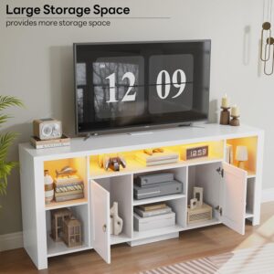 LIKIMIO TV Stand for TVs 80 inch with LED Lights & Power Outlet, Entertainment Center with Cabinets, Adjustable Shelves and Open Shelves, Modern Media TV Console Living Room, White - Image 4