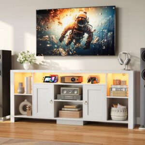 LIKIMIO TV Stand for TVs 80 inch with LED Lights & Power Outlet, Entertainment Center with Cabinets, Adjustable Shelves and Open Shelves, Modern Media TV Console Living Room, White - Image 9