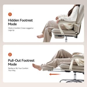 EMIAH Ergonomic Office Chair with Foot Rest Criss Cross Chair with Wheels Reclining Executive Office Chair Mid Back PU Leather Swivel Computer Chairs Lumbar Support for Home Office (Beige) - Image 5