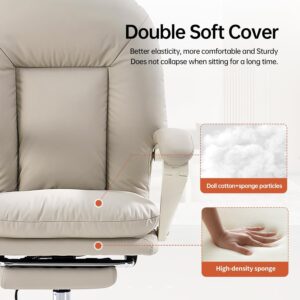 EMIAH Ergonomic Office Chair with Foot Rest Criss Cross Chair with Wheels Reclining Executive Office Chair Mid Back PU Leather Swivel Computer Chairs Lumbar Support for Home Office (Beige) - Image 6