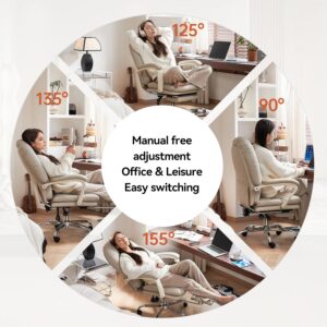 EMIAH Ergonomic Office Chair with Foot Rest Criss Cross Chair with Wheels Reclining Executive Office Chair Mid Back PU Leather Swivel Computer Chairs Lumbar Support for Home Office (Beige) - Image 7