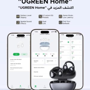 UGREEN ClipBuds, Open-ear Wireless Headphones with 4 Mic Clear Call Earbuds Clip on Earphones Bluetooth 6.0, App&Touch Control, IPX5 for Running Fitness, 30H Playtime, iOS&Android, Fit for S26 Ultra - Image 9