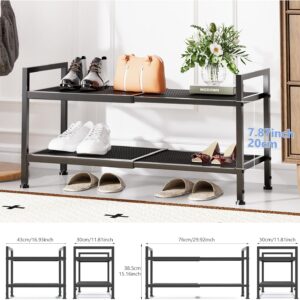 2 Tier Shoe Rack, Expandable Shoe Rack for Closet, Adjustable Shoe Organizer for Entryway, Shoe Storage Organizer for Door Entrance, Garage, Bedroom - Image 3