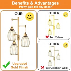 Dimmable Floor Lamp, Industrial Floor Lamps for Living Room, Gold Tree Lamp Standing Lamp Tall Lamps with 3 Elegant Teardrop Cage Head & 800 Lumens LED Bulbs for Living room Bedroom Office Dining Room - Image 3