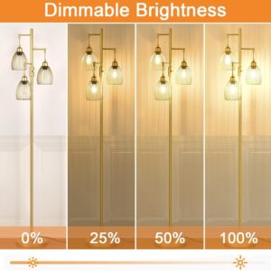 Dimmable Floor Lamp, Industrial Floor Lamps for Living Room, Gold Tree Lamp Standing Lamp Tall Lamps with 3 Elegant Teardrop Cage Head & 800 Lumens LED Bulbs for Living room Bedroom Office Dining Room - Image 4