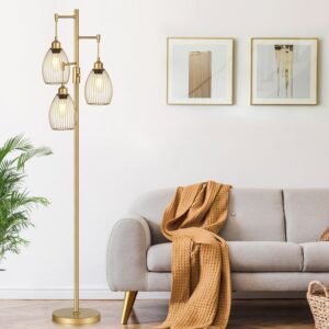 Dimmable Floor Lamp, Industrial Floor Lamps for Living Room, Gold Tree Lamp Standing Lamp Tall Lamps with 3 Elegant Teardrop Cage Head & 800 Lumens LED Bulbs for Living room Bedroom Office Dining Room - Image 7