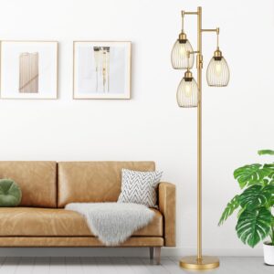 Dimmable Floor Lamp, Industrial Floor Lamps for Living Room, Gold Tree Lamp Standing Lamp Tall Lamps with 3 Elegant Teardrop Cage Head & 800 Lumens LED Bulbs for Living room Bedroom Office Dining Room - Image 8
